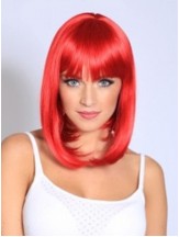 Red Shoulder Length Fashionable Human Hair Wigs