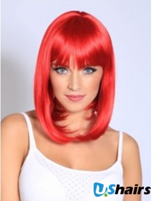 Red Shoulder Length Fashionable Human Hair Wigs