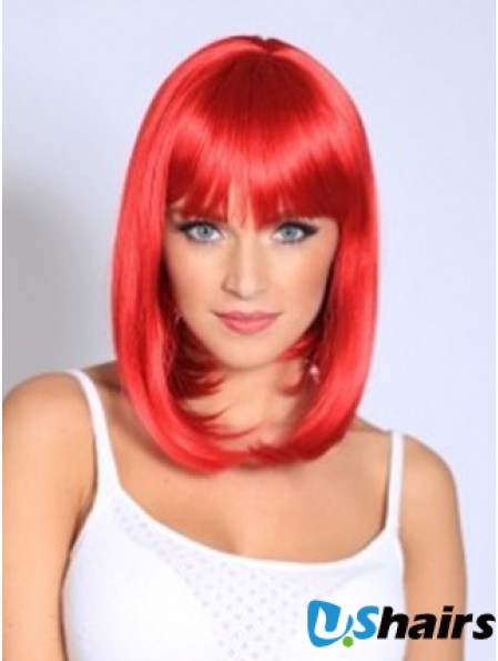 Red Shoulder Length Fashionable Human Hair Wigs