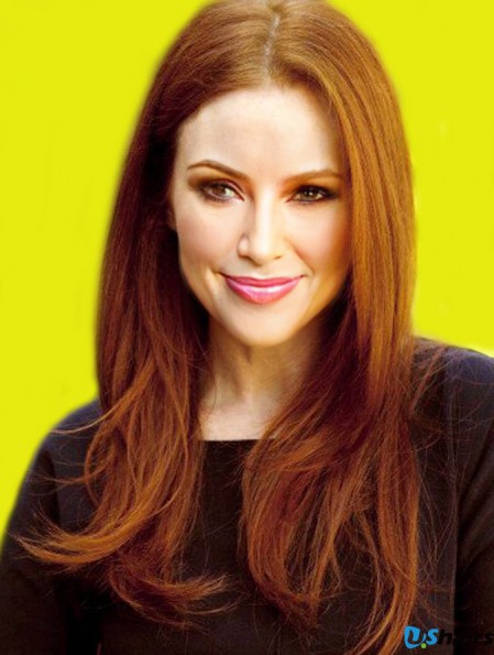 Without Bangs Long Copper Straight 20 inch Stylish Human Hair Julianne Moore Wigs