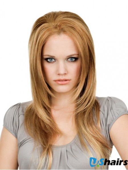 16 inch Blonde Long Without Bangs Straight Soft Lace Wigs