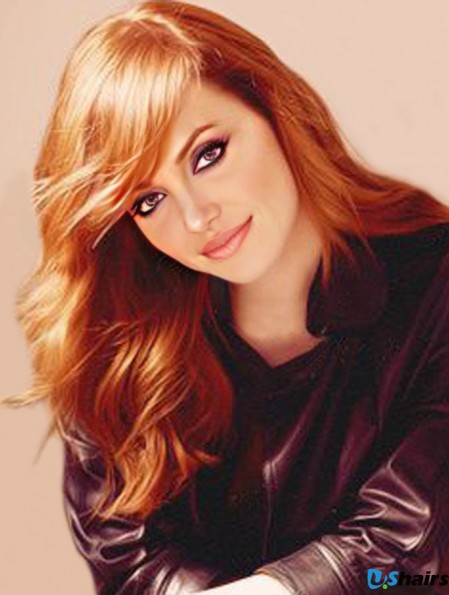 Without Bangs Long Copper Wavy 20 inch Exquisite Human Hair Emma Stone Wigs