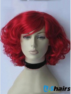 Curly With Bangs Chin Length Red Gorgeous Lace Front Wigs