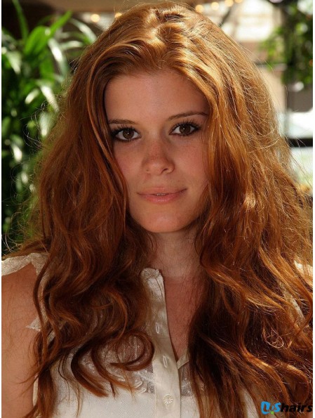 Without Bangs Long Copper Wavy 20 inch Natural Human Hair Kate Mara Wigs