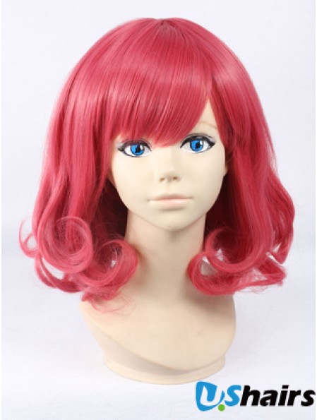 Wavy With Bangs Shoulder Length Red Cheapest Lace Front Wigs