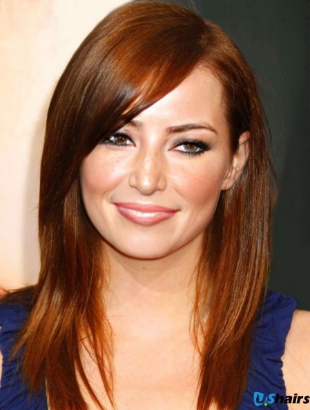 Without Bangs Long Copper Straight 18 inch Fabulous Human Hair Emma Stone Wigs