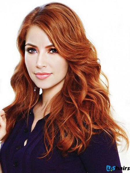 Without Bangs Long Copper Wavy 22 inch Style Human Hair Amy Adams Wigs