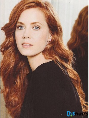 Without Bangs Long Copper Wavy 22 inch Designed Human Hair Amy Adams Wigs