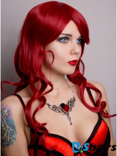 Wavy Without Bangs Lace Front Suitable 20 inch Red Long Wigs