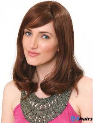 Human Hair Hand Band Wig Shoulder Length Auburn Color With Bangs