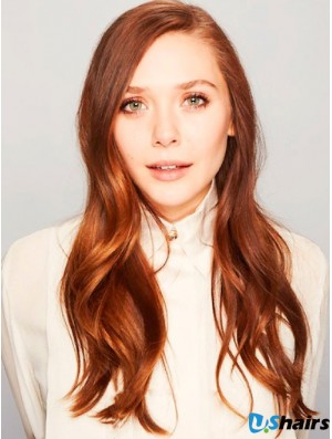 Without Bangs Long Copper Wavy 24 inch Ideal Human Hair Elizabeth Olsen Wigs