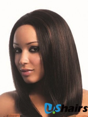 16 inch Capless Yaki Long Brown Real Hair Wigs For Black Woman