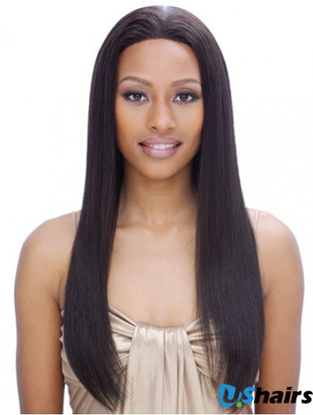 24 inch Black Long Without Bangs Yaki Incredible Lace Wigs