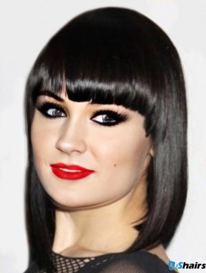 Capless Synthetic Yaki Bobs Black Shoulder  Wigs