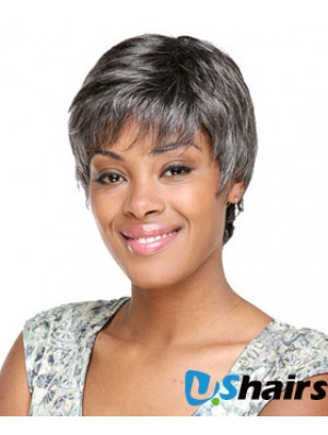 Synthetic Modern Short Wavy Grey Wigs