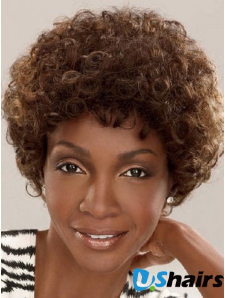 Capless Short Brown Layered Brown Synthetic Afro Kinky Hairstyles