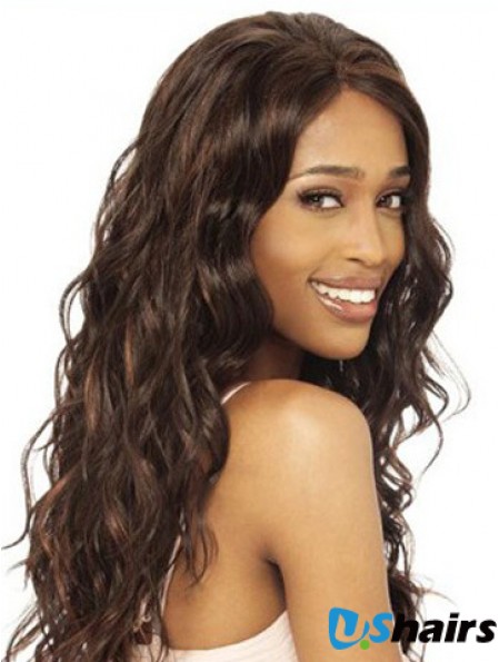 Modern Wavy Brown Long Human Hair Lace Front Wigs