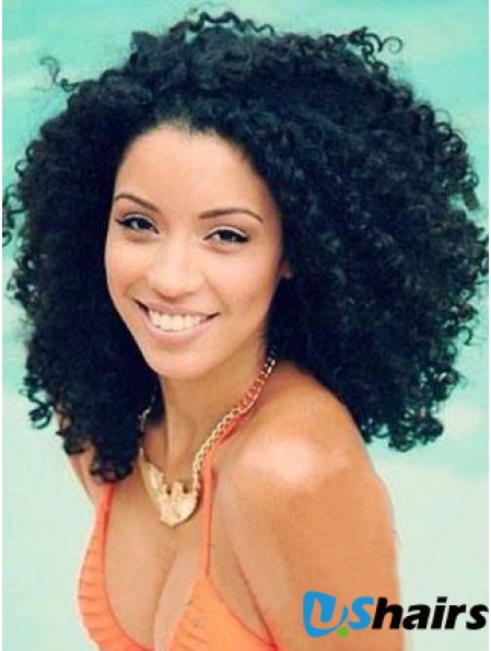 Shoulder Lace Front Remy Human Black Kinky Curly Afro Wig