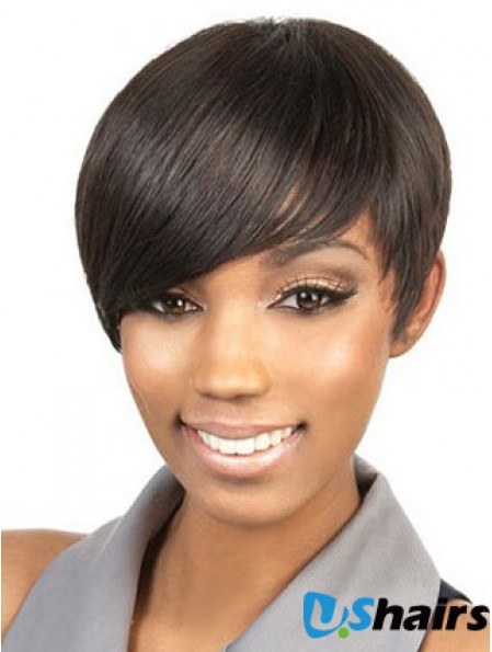 Cropped Brown Straight Boycuts Suitable African American Wigs