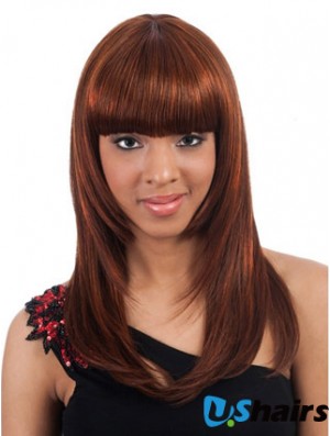 Long Auburn Yaki With Bangs Ideal African American Wigs