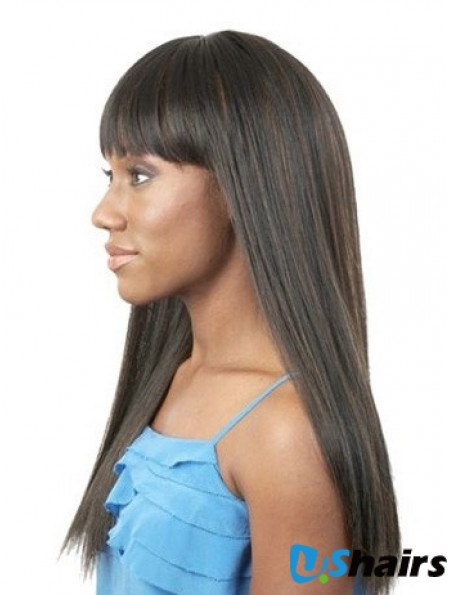 20 inch Long Black Straight Synthetic With Bangs Cheap African Wigs UK