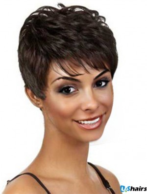 Short Brown Wavy Boycuts Good African American Wigs