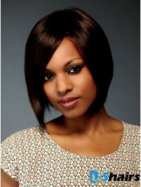 Chin Length Brown Straight Bobs Flexibility African American Wigs