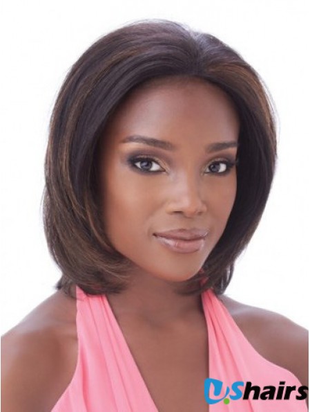 Without Bangs Hairstyles Straight Auburn Chin Length Human Hair Lace Front Wigs