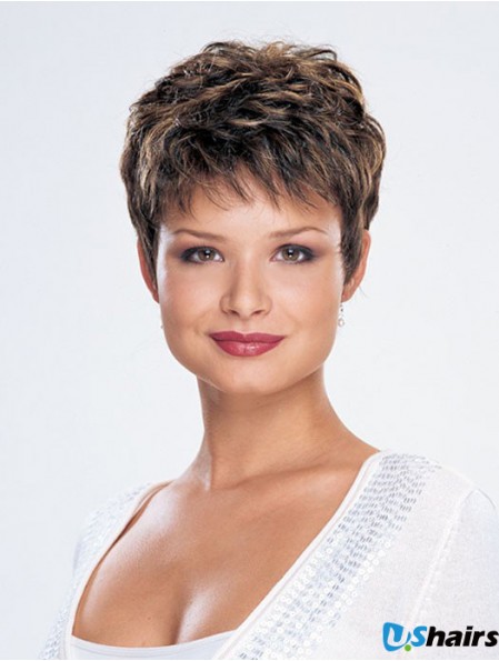 Straight Layered Cropped Modern Brown Synthetic Wigs