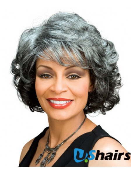 Great Chin Length Wavy Capless Grey Wigs