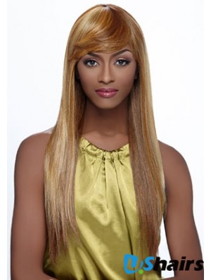 Long Blonde Straight With Bangs Fashionable African American Wigs