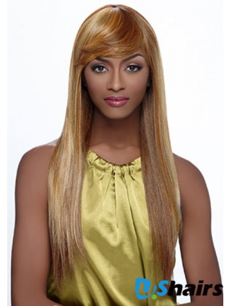 Long Blonde Straight With Bangs Fashionable African American Wigs