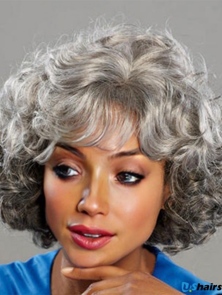 Chin Length Curly Grey Good African American Wigs