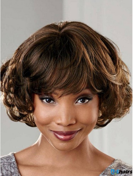 Short Brown Wavy With Bangs Gorgeous African American Wigs