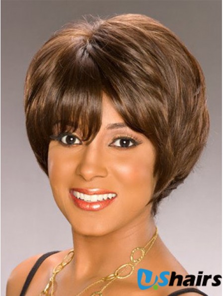 Bobs Capless Short Wavy Brown Synthetic African American Wigs UK