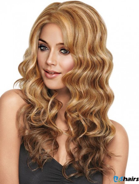 Wavy Without Bangs Long Sleek Blonde Synthetic Wigs