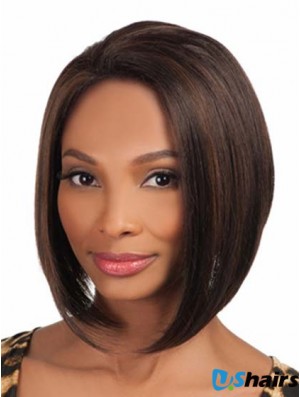 Chin Length Brown Yaki Without Bangs Comfortable African American Wigs