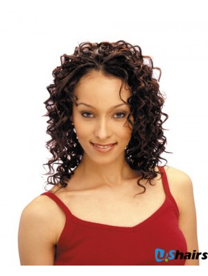 Shoulder Length Auburn Curly Without Bangs Sleek African American Wigs