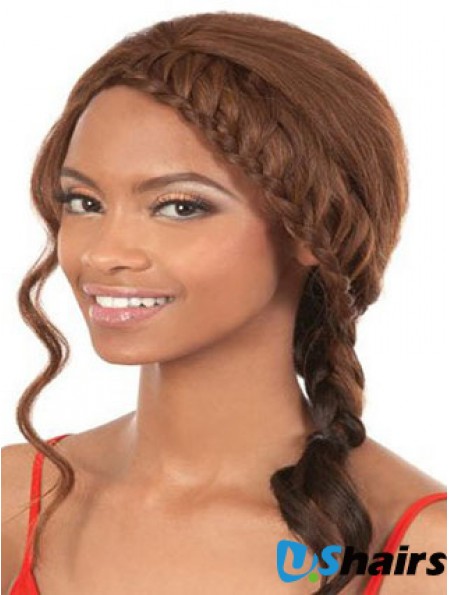 Shoulder Length Brown Wavy Without Bangs Soft African American Wigs