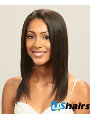 Without Bangs Perfect Straight Brown Long Human Hair Lace Front Wigs