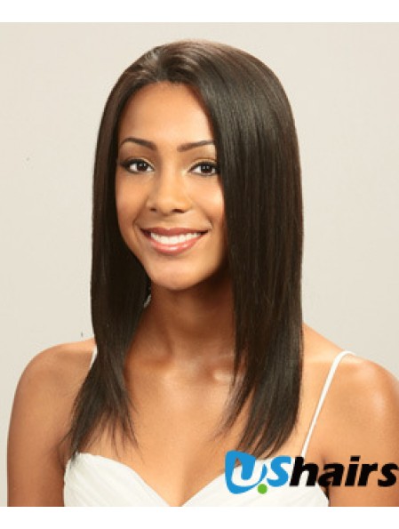 Without Bangs Perfect Straight Brown Long Human Hair Lace Front Wigs