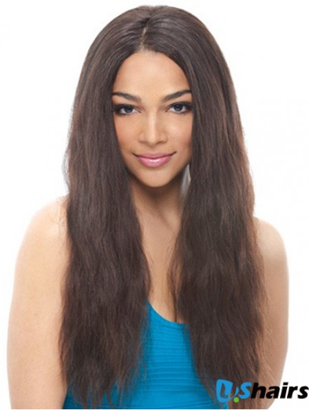 24 inch Black Long Without Bangs Wavy Suitable Lace Wigs