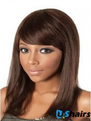 Shoulder Length Auburn Straight With Bangs Great African American Wigs