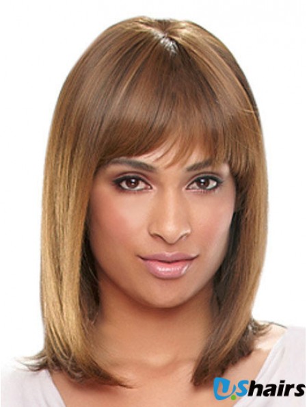 Shoulder Length Auburn Straight With Bangs Designed African American Wigs