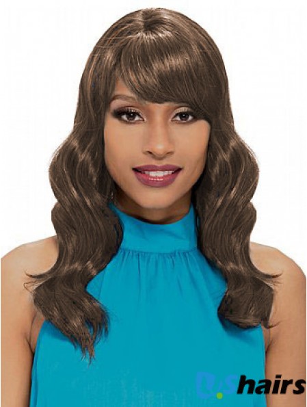 Shoulder Length Brown Wavy With Bangs New African American Wigs