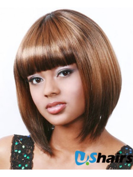 Chin Length Bobs Auburn Synthetic Straight Wigs For Black Woman