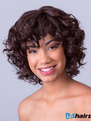 Bobs Chin Length Lace Front Synthetic Brown 11 inch Curly African American Wigs