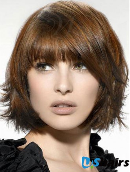 Synthetic Wigs UK Chin Length Brown Color Bobs Cut Straight Style