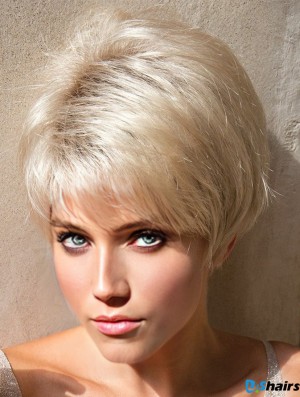 Layered Platinum Blonde Straight 4 inch Short Synthetic Wigs