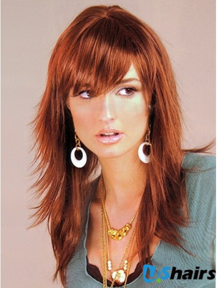 Synthetic Hair UK Auburn Color Long Length Layered Cut With Capless